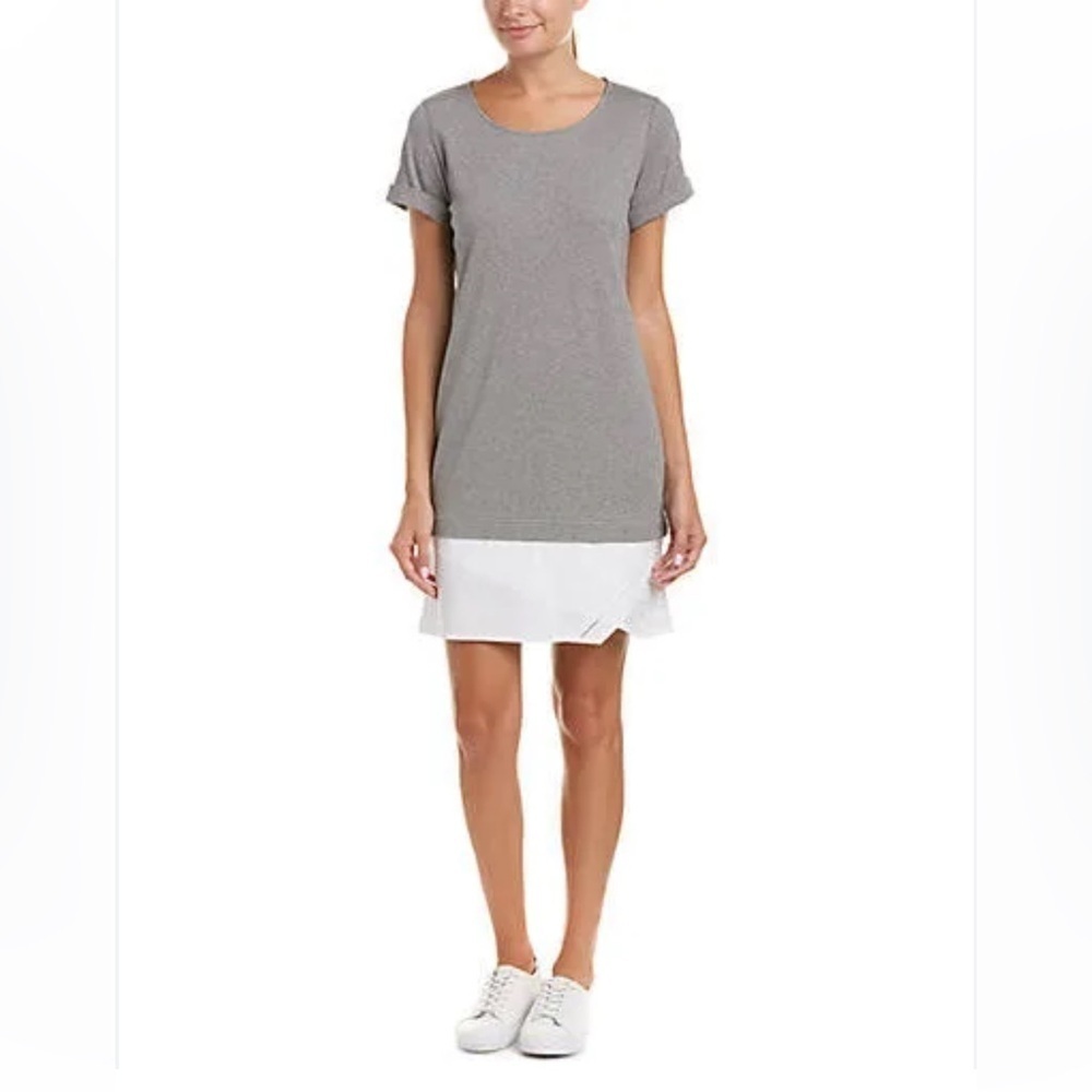 Theory Saydi Classic Tee Shirt Dress Gray And White Cotton Size Small